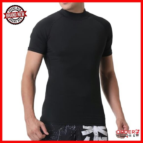 Men's Compression Mock Neck Short Sleeve Athletic Shirt Slim Fit Base Layer - Picture 4 of 8